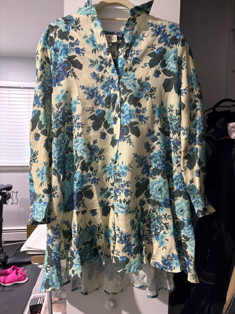 Tuckernuck Cream  DRESS with Blue Floral Print NWOT